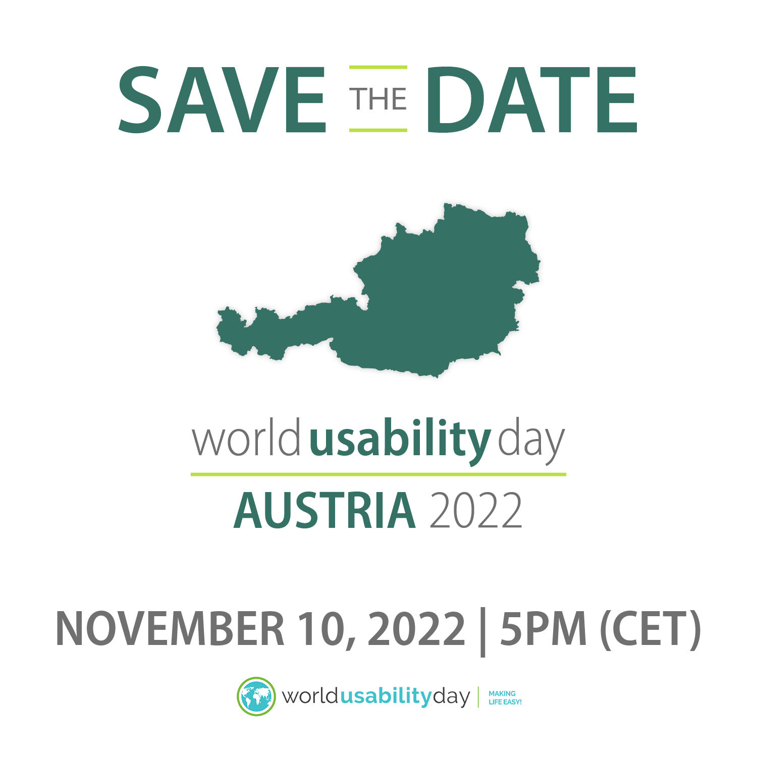 Save the Date: World Usability Day Austria 2022, 10 November 2022, 5PM (CET)