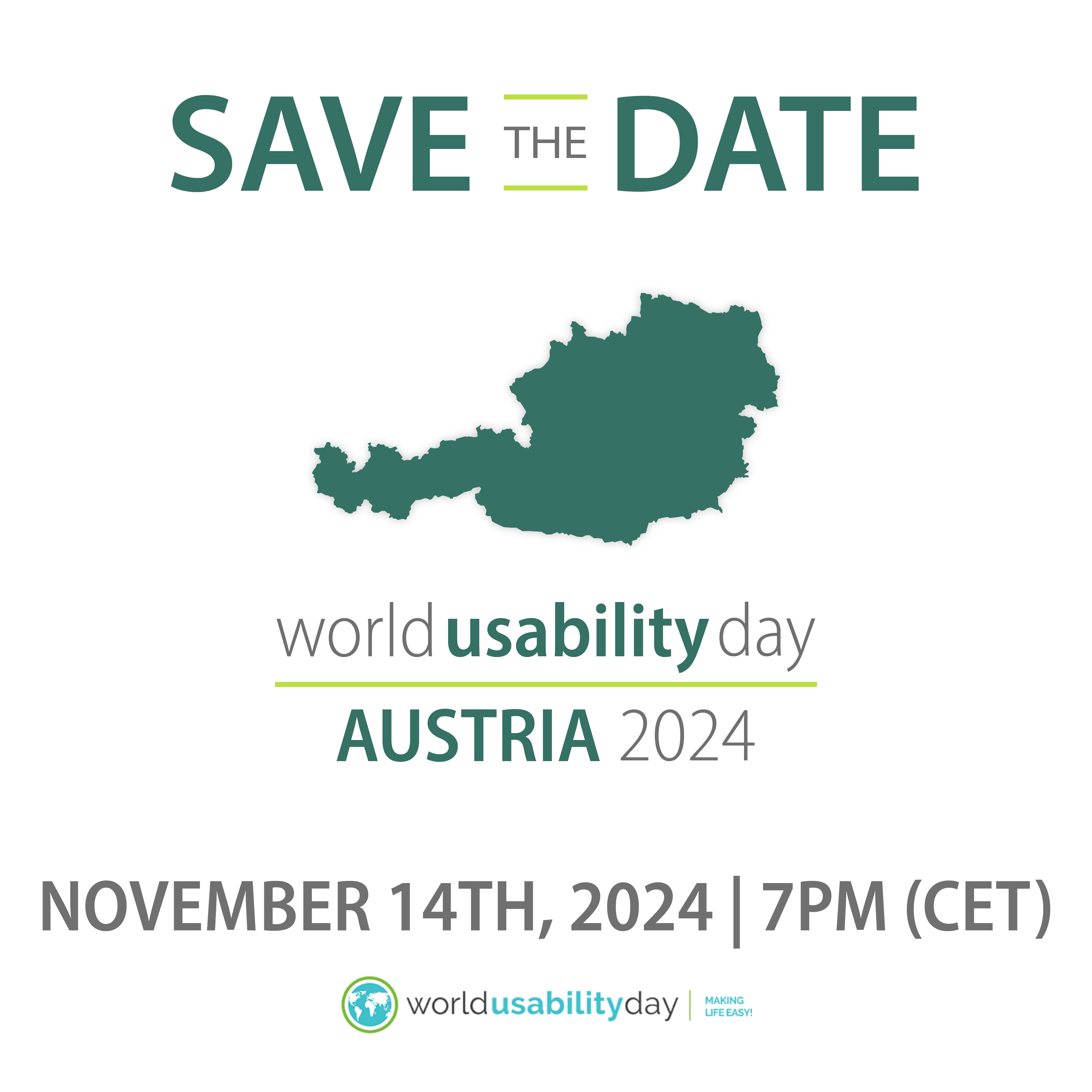 Save the Date: World Usability Day Austria 2024, 14 November 2024, 6:45PM (CET)